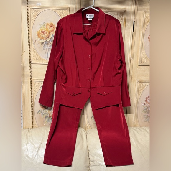 Red Two-Piece Button-Up Set - Picture 1 of 7
